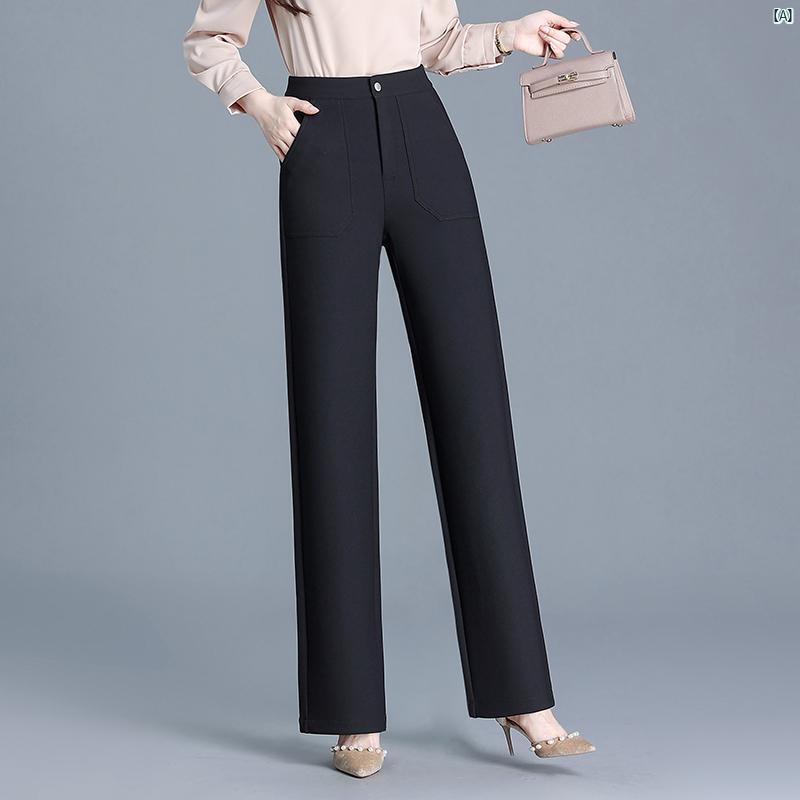 ブラック ストレート パンツ レディース ズボン 春秋 ハイウエスト 小柄 ブーツ カット スーツ 九分丈 ワイド レッグ