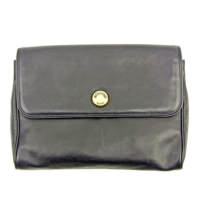 クラッチバッグ ビンフタモチーフ ブラック ゴールド 中古