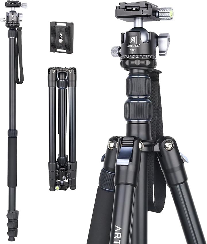 軽量 アルミ カメラ 三脚+34mmボール低重心雲台キット 200cm最大高さ コンパクト レバーロック式 トラベル撮影三脚 一脚可変 アルカスイス クイックシュー 最大荷重15キロ