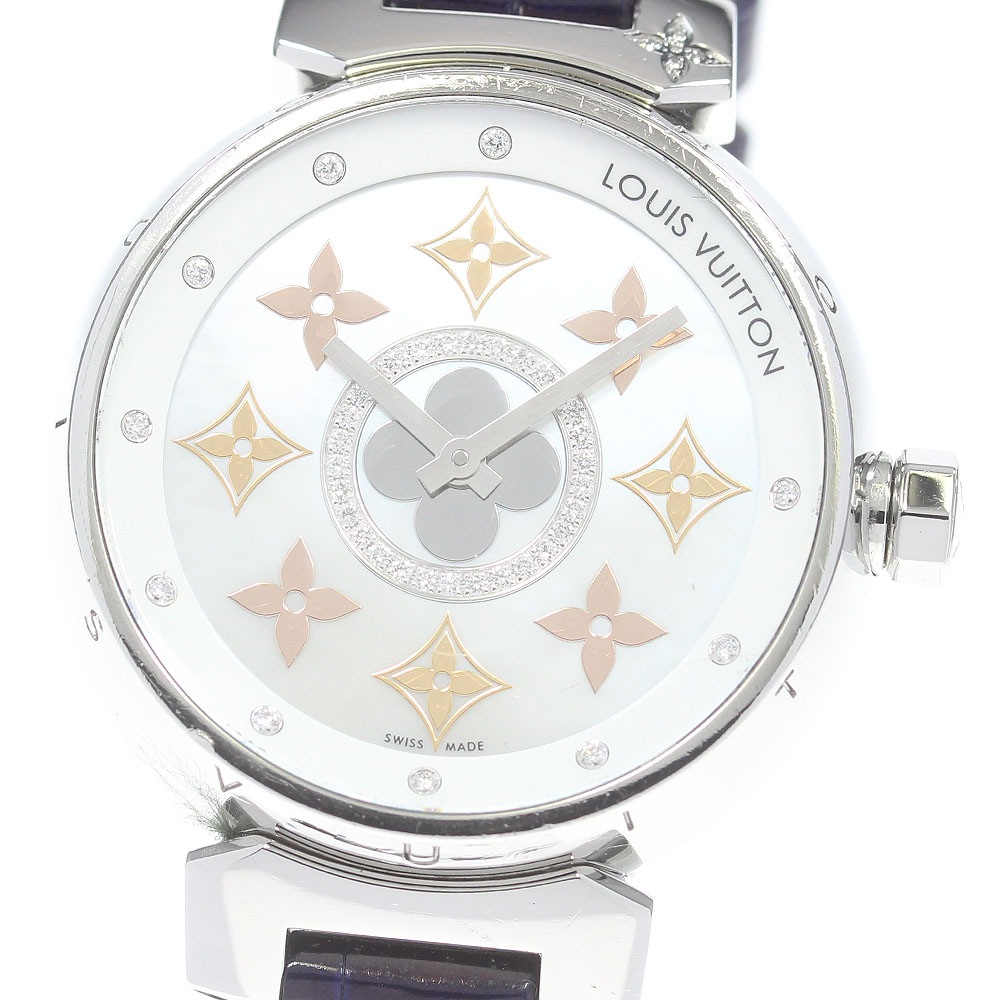 ルイ・ヴィトン LOUIS VUITTON Q13MT タンブール 10Pダイヤ クォーツ レディース 箱・保証書付き_845400【中古】