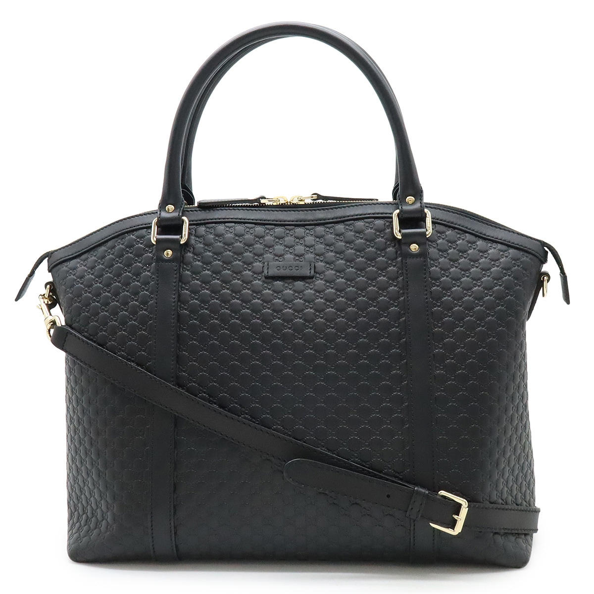 マイクログッチシマ トートバッグ 2WAY ショルダーバッグ 斜め掛け レザー ブラック 黒 ゴールド金具 アウトレット品 44965