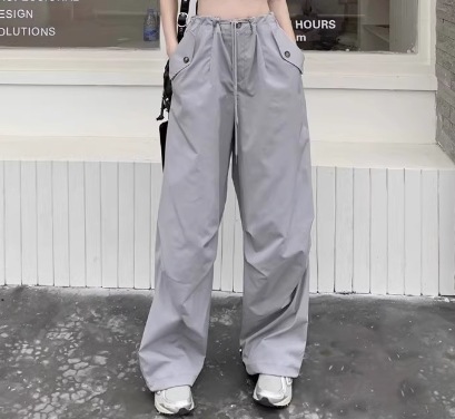 レディース パンツ ボトムス ストレートパンツ 丈長 フルレングス ワイド ストレート スマート 裾ワイド ストリート ポケット ハイウエスト ウエストゴム ボタン シンプル カジュアル かっこいい