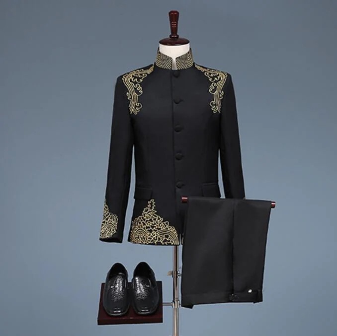 スーツステージ 衣装スーツ セットアップチャイナ風スーツ メンズ ステージ衣装 長袖 スーツセット 中華風 おしゃれ カラフル 無地 紳士服 舞台 スーツ 撮影衣裳 ダンス 衣装 発表会 パーティー