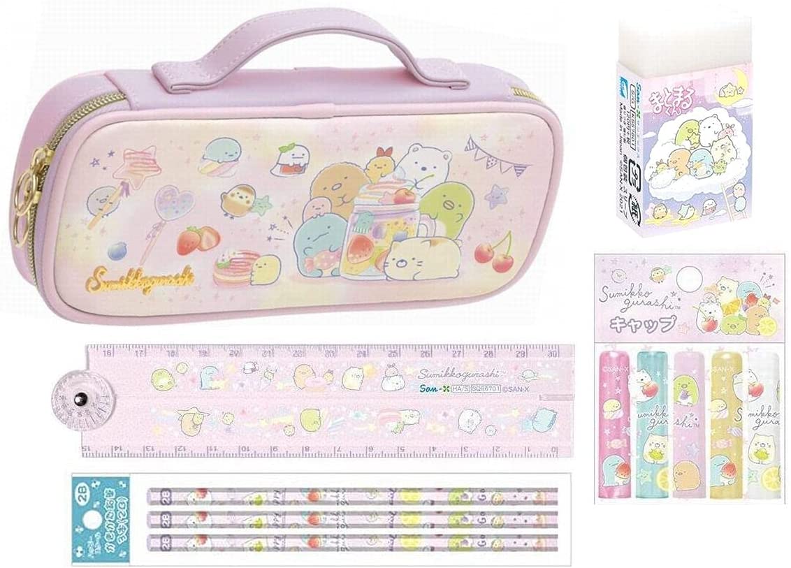 【本日限定価格】 San-X 文房具５点セット 鉛筆キャップ 消しゴム 定規 かきかた鉛筆２B ペン 5,320円