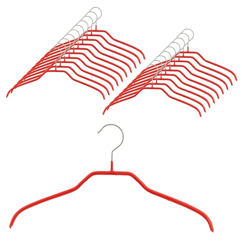 MAWA(マワ) ハンガー シルエット36[20本セット,レッド] スリム 省スペース 滑り止めコーティング 耐久性のあるメタルハンガー シャツ・ブラウス・ジャンパーに最適 360回転フック 36.