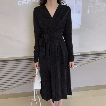 ワンピース レディース 秋 冬 エレガント ロングドレス 女子会 お出かけ デート 食事会 参観日 通勤 カジュアルオフィス 可愛い シンプル スカート きれいめ ロングスカート Vネック 大人カジュ