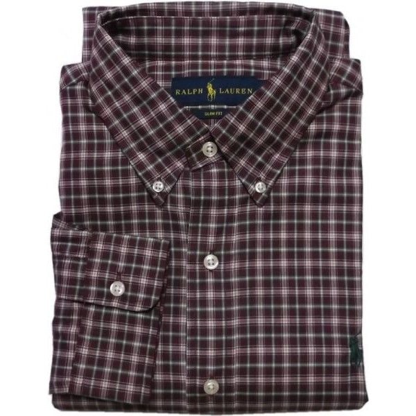 長袖 ワンポイント ボタンダウンシャツ チェック マルーン PR2-806