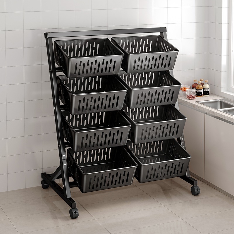 厨房菜篮子置物架落地多层收纳架子客厅家用小推车零食果蔬收纳筐