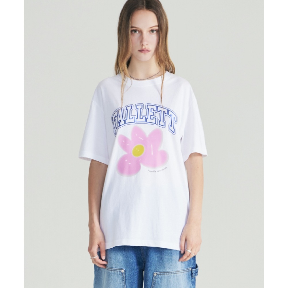 ファレットバルーンフラワーショートスリーブ T シャツホワイト