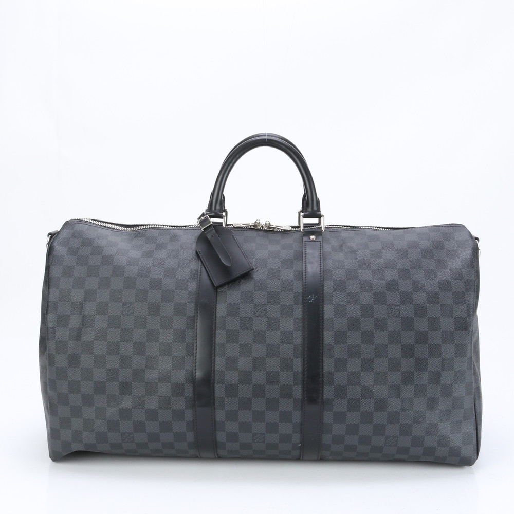 極美品 ダミエ グラフィット キーポル バンドリエール55 N41413 レザー×コーティングキャンバス ボストン バッグ 出張 旅行 ショルダー メンズ ELE BH22-6 中古