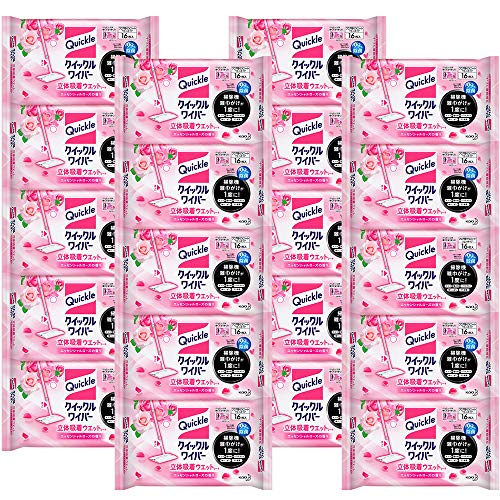 【ケース販売】クイックルワイパー フロア用掃除道具 立体吸着ウエットシート ローズの香り 16枚 ×20個