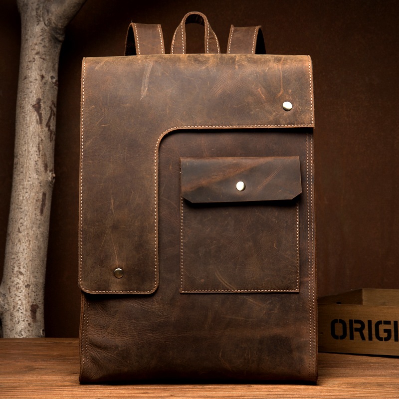 時間が復古の風手作り牛革のリュックサック男性はアウトドアの皮のリュックサックパソコンのリュックサック女性旅行リュックサックです