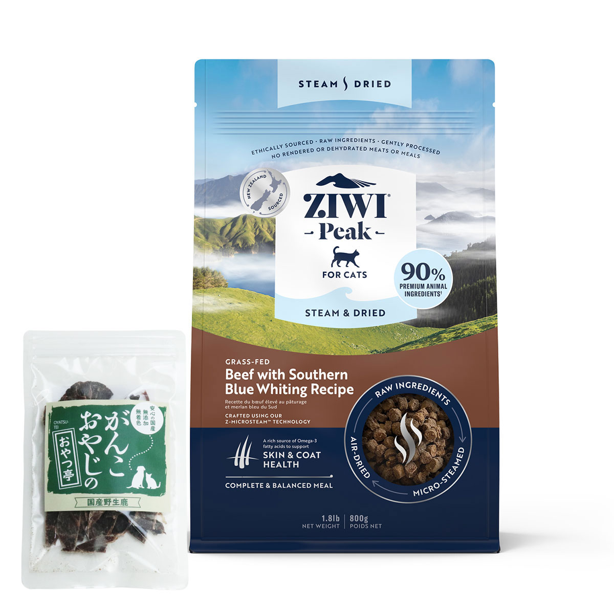 スチーム&ドライ・キャットフード グラスフェッドビーフwithサザン・ブルー・ホワイティング レシピ 800g【国産鹿肉ジャーキー付き(お試しサイズ)】 7,260円