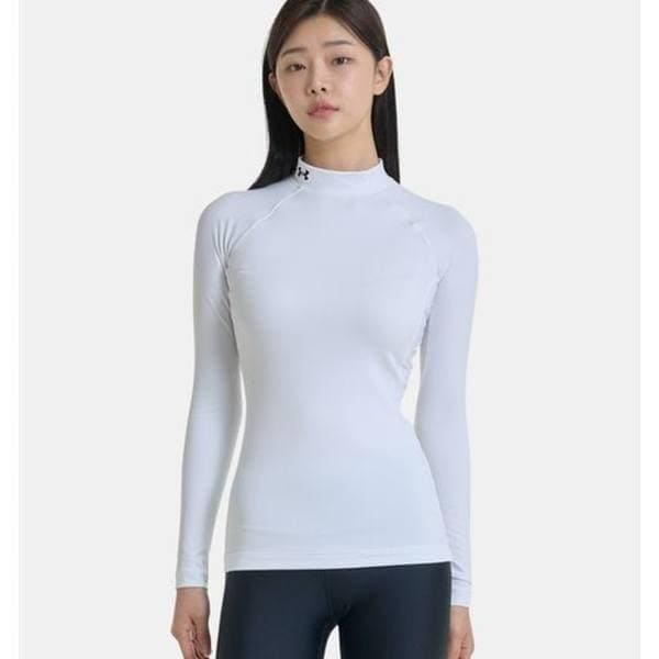 1368702-100 ホワイト 女性用コールドギア ColdGear アセンティック モックネック 女性用コンプレッション 長袖Tシャツ 裏起毛