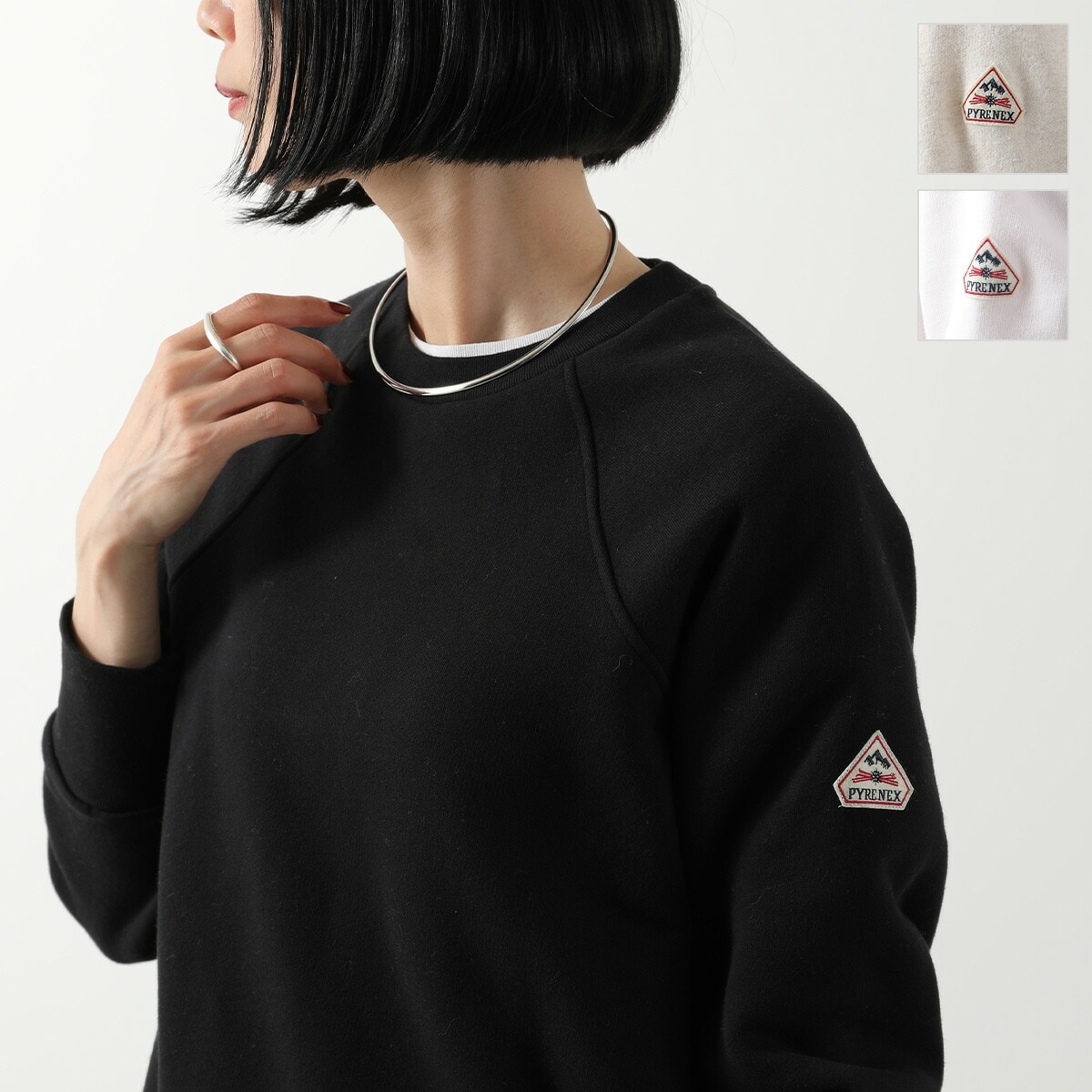 PYRENEX ピレネックス トレーナー MOOD ムード HWY022 レディース スウェット 長袖 コットン 裏起毛 ロゴパッチ リブ クルーネック カラー3色