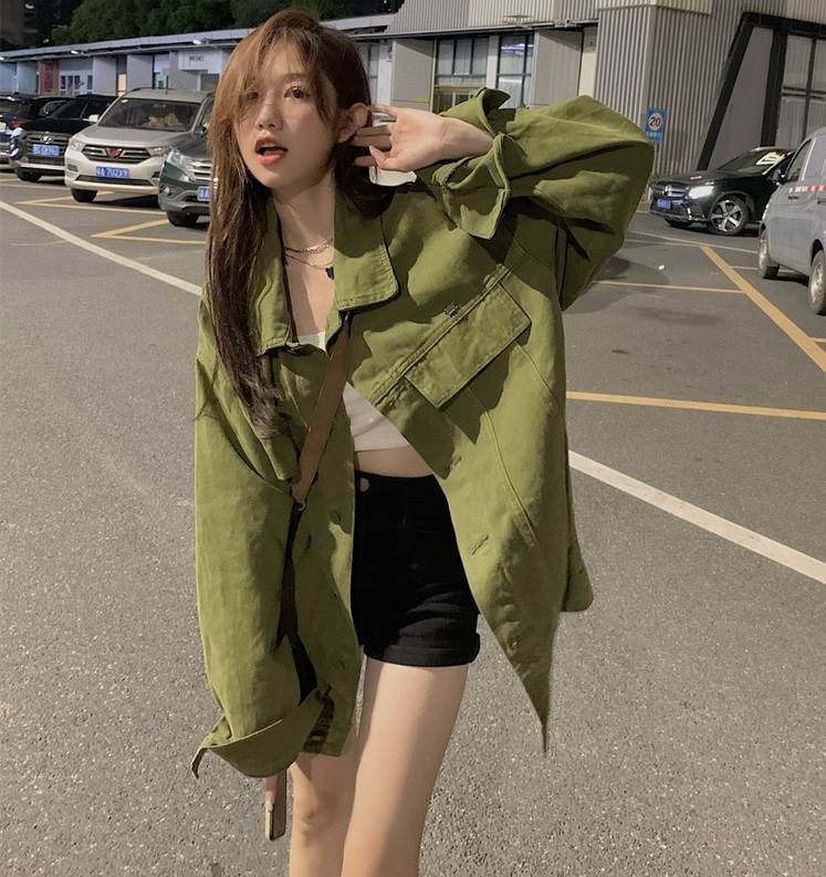 デニム ジャケット レディース オーバーサイズ 長袖 トップス ミディアム丈 袖あり ドロップショルダー 襟付き ポケット 前開き かわいい シンプル カジュアル 大人 かっこいい こなれ感 大人可愛