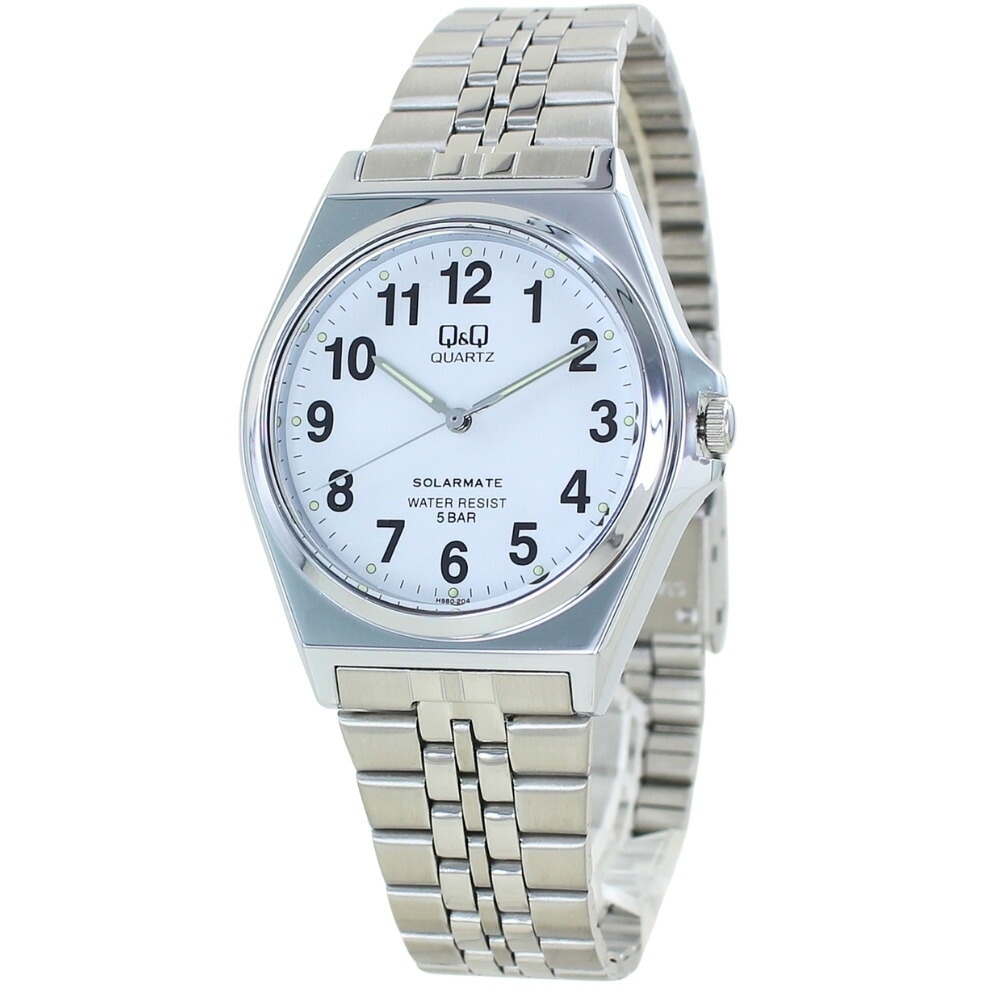 国内正規品 シチズン 腕時計 手表 メンズ ソーラー 防水 軽い 見やすい アナログ Q&Q キューアンドキュー 白 シルバー ステンレス お祝い プレゼント 男性 彼氏 父 夫 誕生日 記念日 還暦