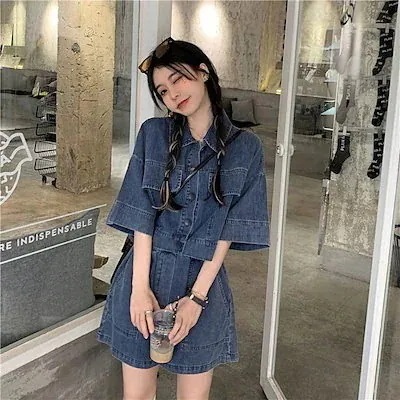 デニムセットアップ 大きいサイ今週の割引は 25% オフですズ 上下セット 半袖 ショートパンツ 夏 レディース 学生 デニムセqoo10