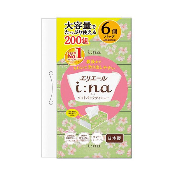 （まとめ） 大王製紙エリエール i：na（イーナ）ソフトパックティシュー 200組／個 1パック（6個） [x10セット]