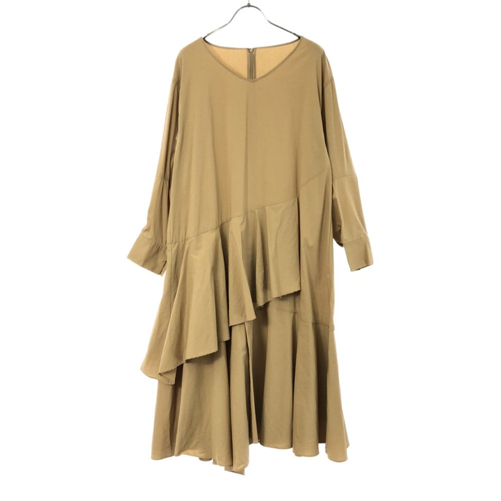 長袖 ティアード ワンピース 2 キャメル バックジップ レディース