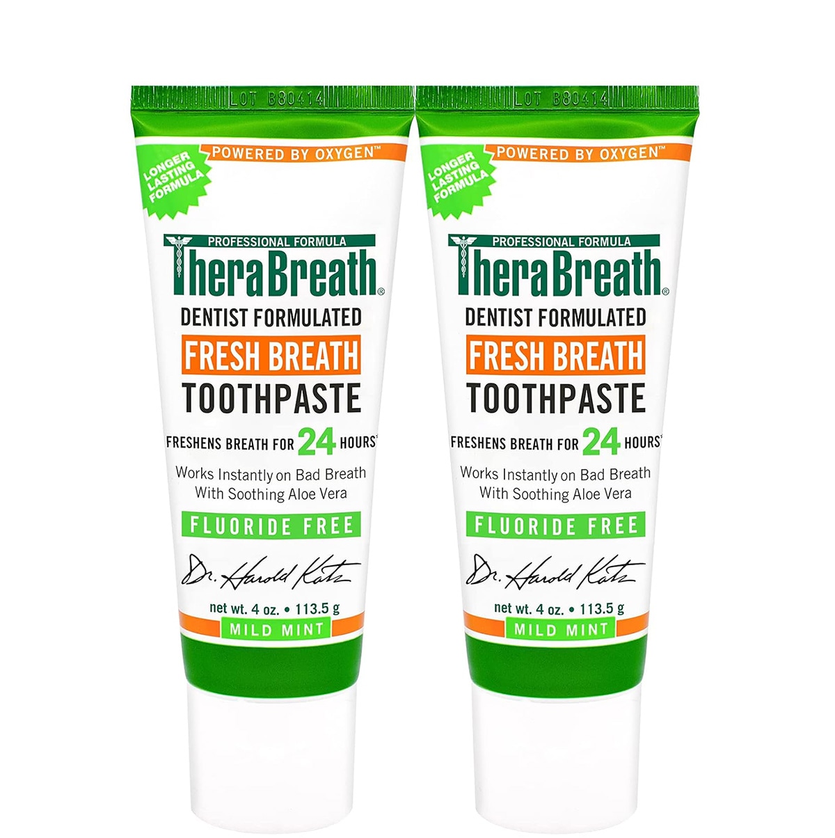 【エクスプレス便】【お得な２本セット】TheraBreath Fresh Breath Dentist Formulated Fluoride Free Toothpaste MildMint 4oz