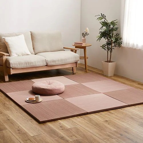【メーカー直送品】萩原 【9枚組】置き畳 紗彩 約65×65×2.5cm レッド