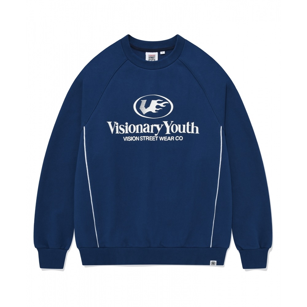 VISION ストリートウェア VSW V-1 パイピングクルーネックインディゴブルー
