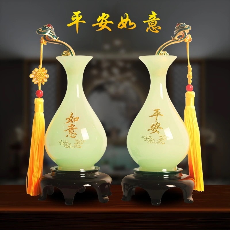 平和如意釉翡翠花瓶装飾品ホームリビングルームワインキャビネットポーチ中国装飾新築祝いギフト