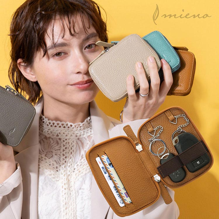 スマートキー 2個収納 ケース レディース キーケース 車 鍵【名入れ 可能】【ネコポスで送料無料】カードケース 付き 家の鍵 収納 革 本革 牛革 レザー ブランド mieno nova spira