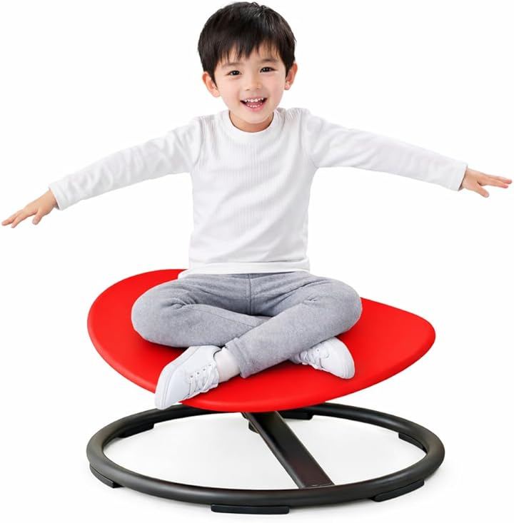 回転バランスチェア 子供用 スピンチェア 360度回転 室内遊び 知育玩具 バランス感覚トレーニング 組立簡単 日本語説明書付き (レッド, 大型)