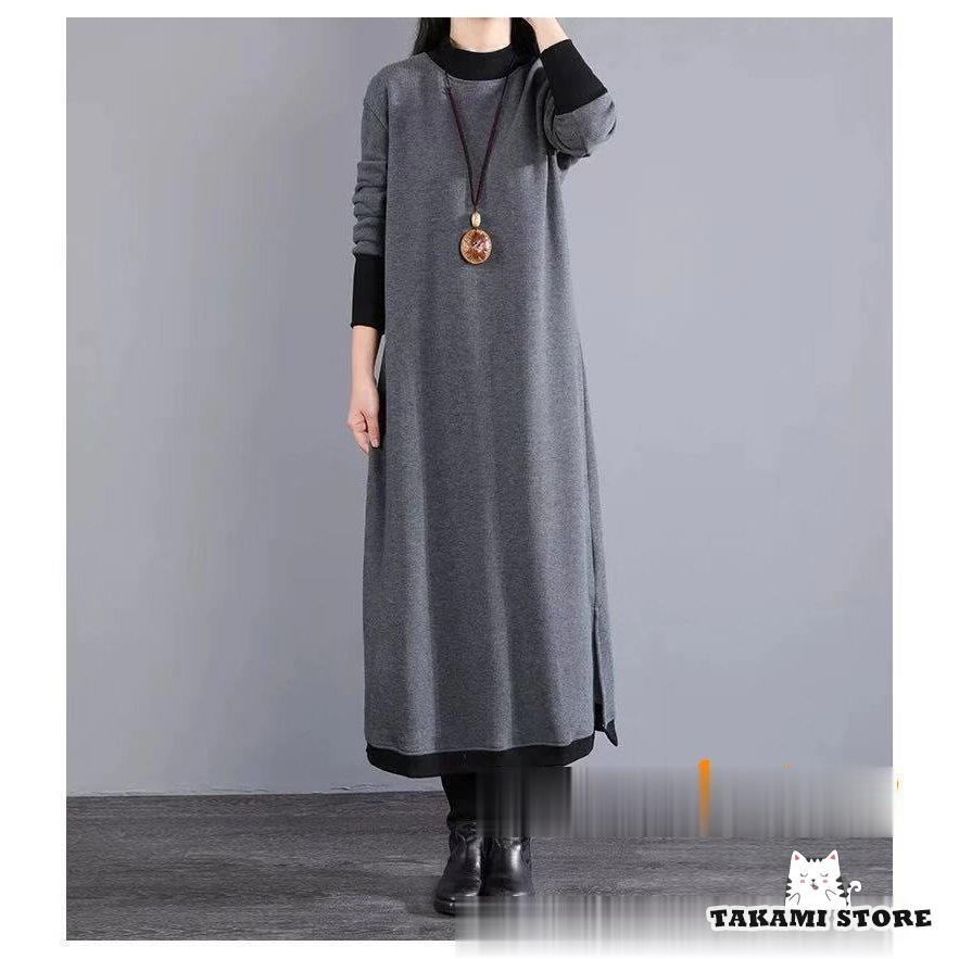 ワンピース レディース 40代 きれいめ 秋冬 長袖 上品 マキシワンピース 裏起毛 ロングワンピース 配色 大きいサイズ 厚手 韓国風 着痩せ 新品