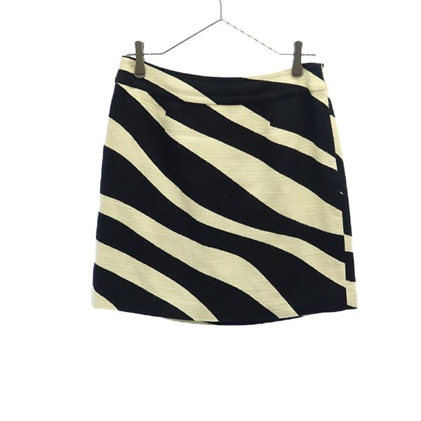 総柄 台形 ミニスカート 4 ホワイト×ブラック レディース