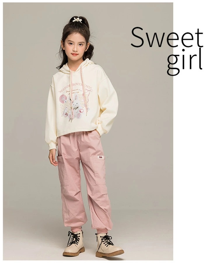 子供服 女の子 セットアップ 春秋 上下セット キッズ ウサギ柄 パーカー カーゴパンツ ピンク 普段着 通学着 春着 秋着 ガールズ パンツセット 長袖スウェット 長ズボン 2点セット 誕生日