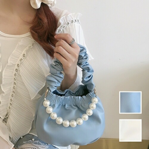 ハンドバッグ 韓国 ファッション レディース 春 夏 カジュアル コーデ シンプル 定番 セレカジ 20代 30代 40代 2025 ギャザー パール風 2Way ショルダー ポシェット