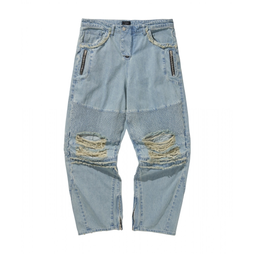 リビアコリアデニムバイカーバギーパンツ/ブルー