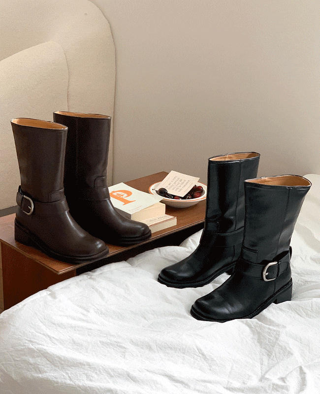 [MILOVANY] ブランデー スクエア ハーフ ブーツ 4cm