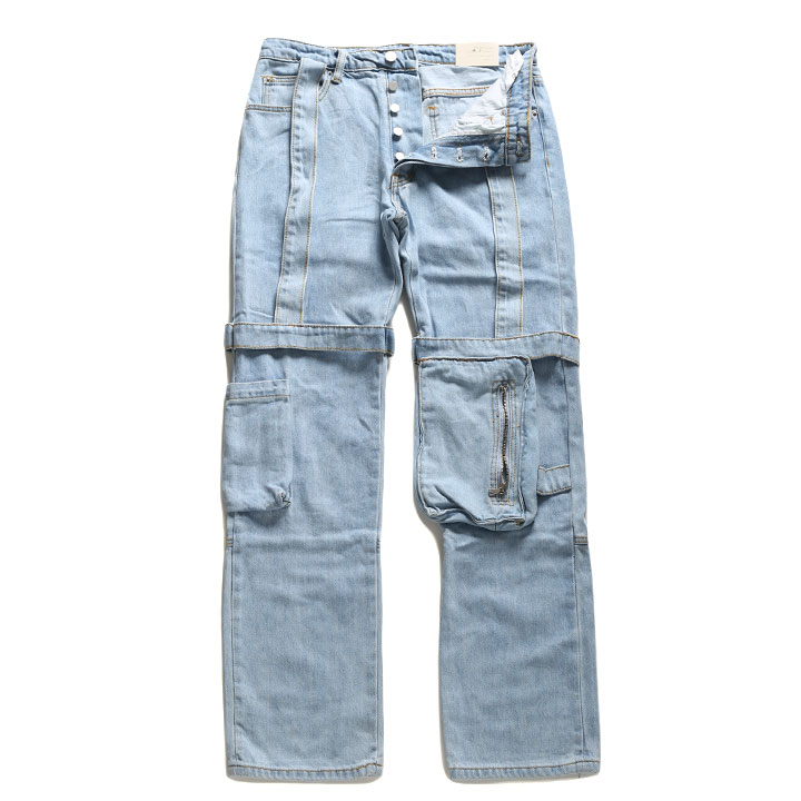 ml カーゴパンツ デニム メンズ 春夏秋冬用 インディゴライトブルー 大きいサイズ ミニマル ジーンズ ゆったり 太め パンツ カーゴ ポケット ジーパン mnml