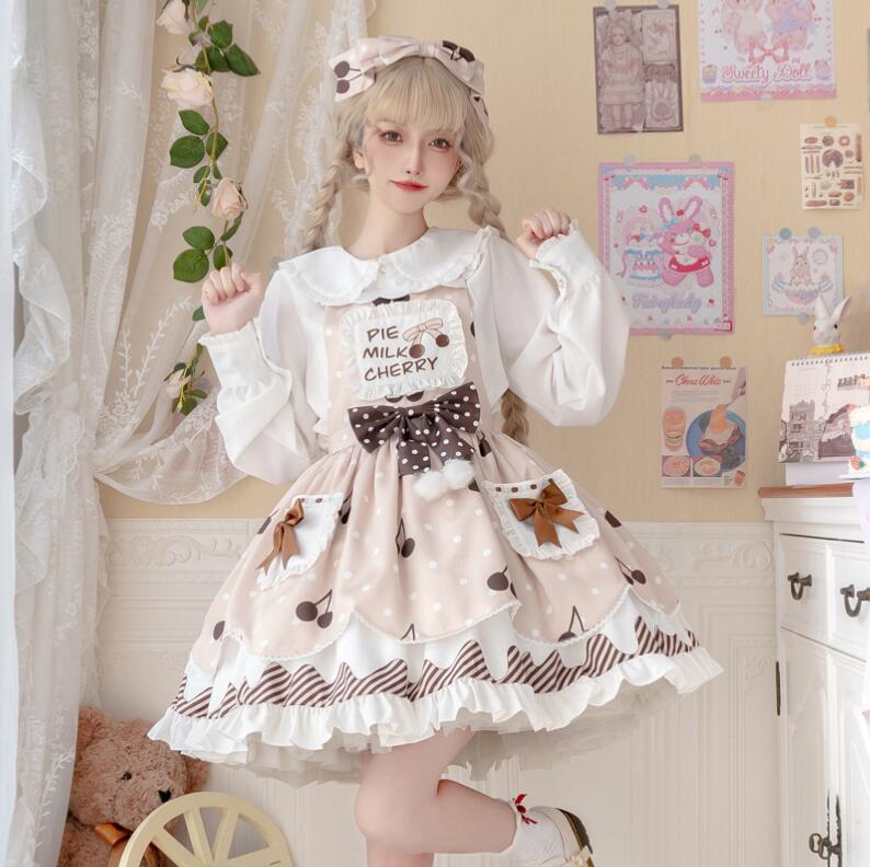 ロリータワンピース 可愛いロリータ服 ジャンパースカート 甘ロリータ プリンセスドレス プリント柄 水玉柄 フリル パーティードレス 可愛いスカート 萌え Lolita 大人コスチューム ゴスロリ ハ