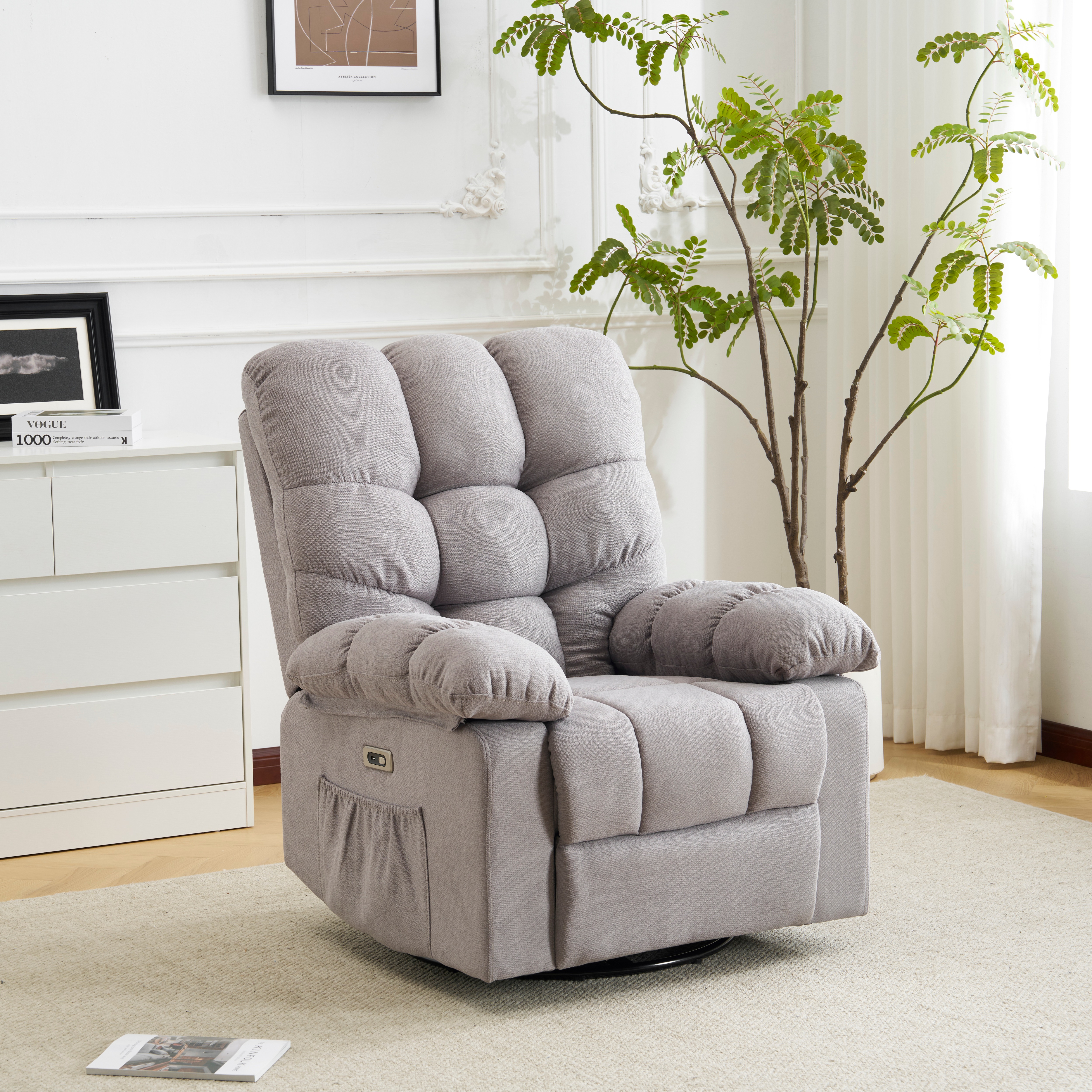 電動1人掛けソファー リクライニングチェア ゲーミングチェア リクライニングソファ 電動ソファ 270度回転式 背もたれ調節110-165度 簡単昇降ボタン 快適なリビング 一人暮らし 癒しの必需品