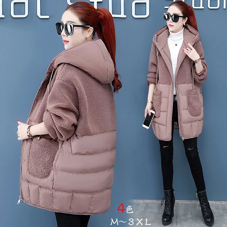 2022 中綿コート レディース ボアコート アウター 中綿ジャケット フード付き ロング丈 防寒服 ボアジャケット カジュアル 冬服 アウトドア 暖かい 体型カバー 大きいサイズ M~3XL YOY