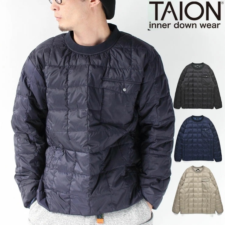 TAION インナーダウン メンズ タイオン プルオーバークルーネックダウン インナー ダウン TA 【返品交換不可】