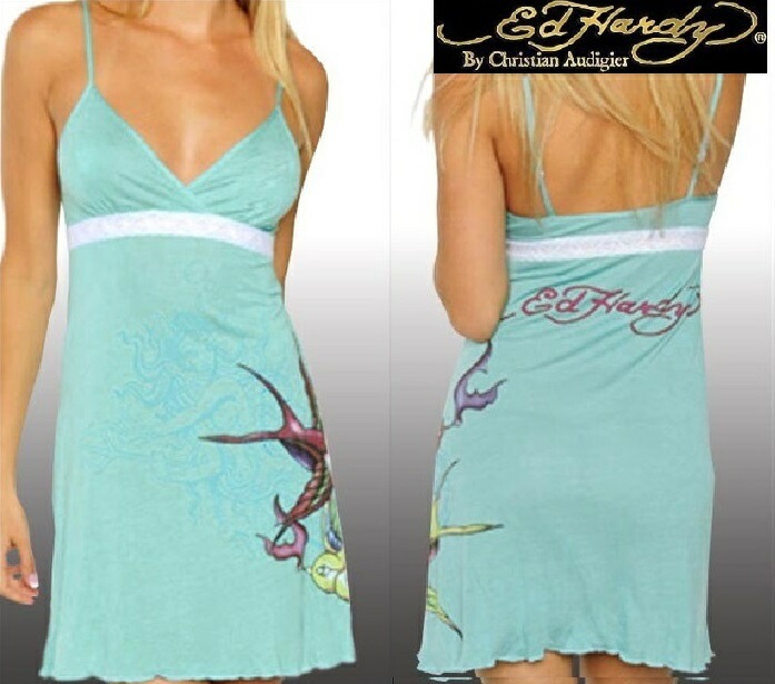 セール エドハーディー レディース スリップドレス 200種類の品揃え Ed Hardy スワロー ブルー キャミソール タンクトップ Tシャツ エドハーディー セレブ ファッション 雑誌