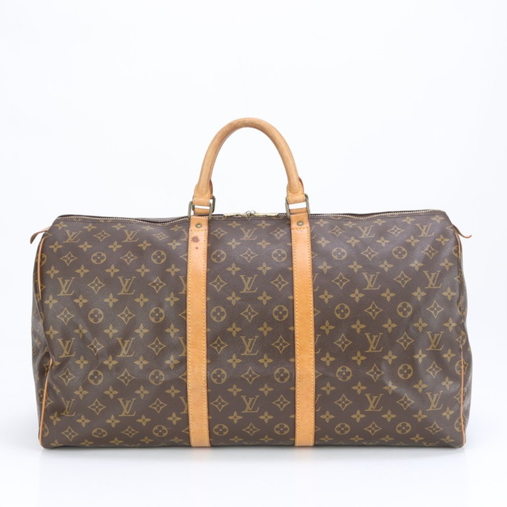 美品 モノグラム キーポル55 M41424 レザー×コーティングキャンバス ボストン バッグ 出張 旅行 トート キャリー A4 メンズ RRE CE27-5 中古