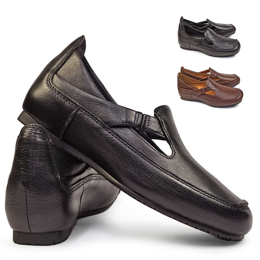 レディース コンフォートシューズ 5111AB レザー スリッポン 本革 インヒール