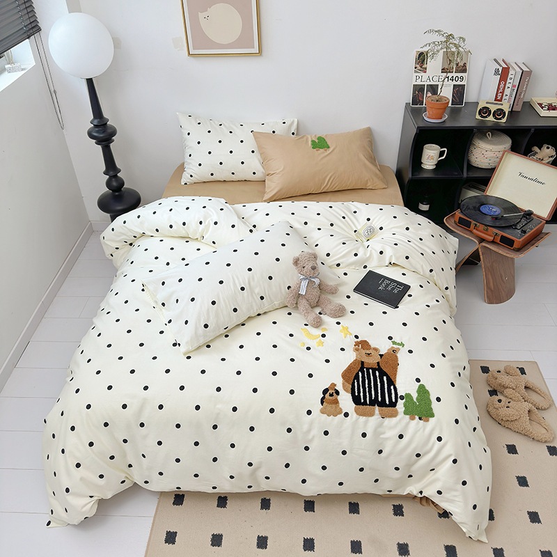 2024タオル刺繍全綿4点セットカートゥーン風ダブル肌馴染みベッド笠セット