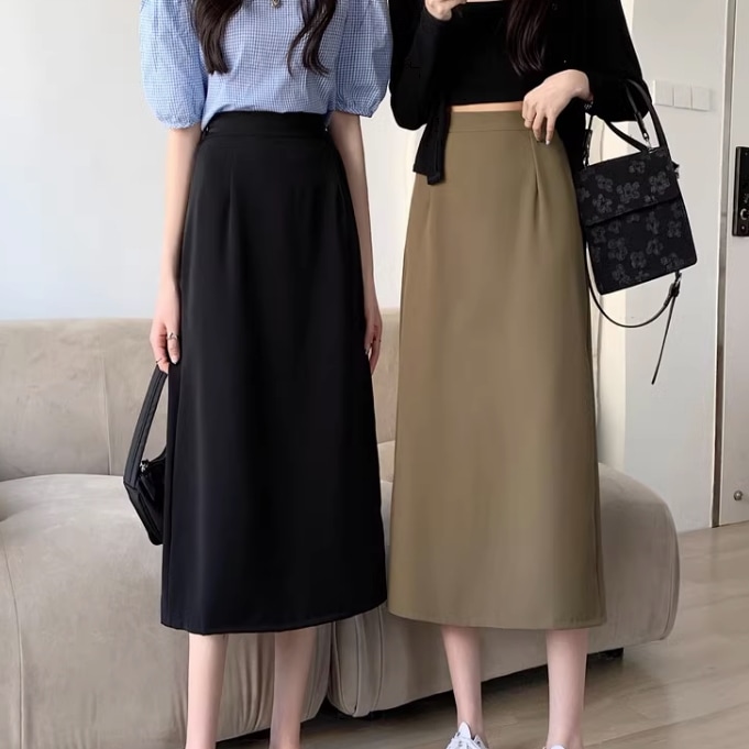 スカート Aラインスカート ミモレ丈 Aライン スリット バックスリット ハイウエスト ウエストゴム 大人可愛い きれいめ シンプル 大人 上品 おしゃれ レトロ 大人女子 こなれ感 キュート クール