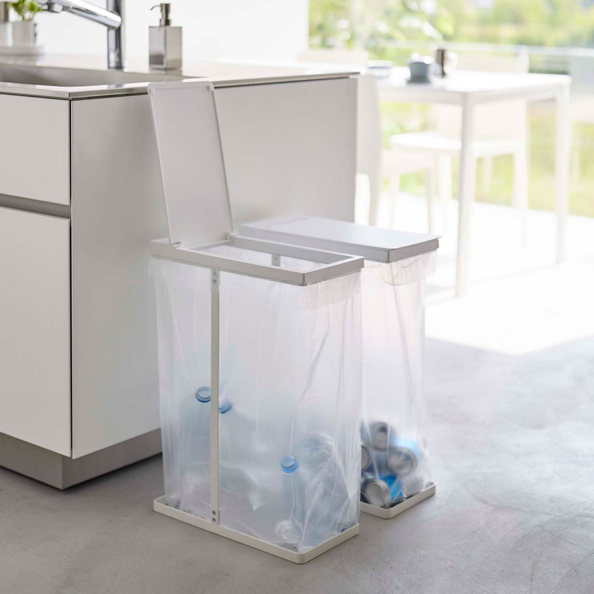 蓋付きゴミ箱 山崎実業 TOWER タワー スリム蓋付き分別ゴミ袋ホルダー 45L 2個組 ホワイト