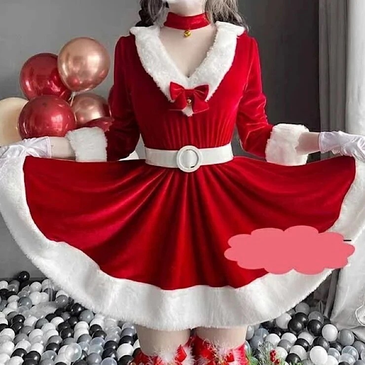 ワンピース　膝上 　ミニワンピース コスプレ ショート丈 袖あり　スリム 細身　タイト　うさ耳　 Ｘｍａｓ　ハロウィン　ミニスカート　フレア　フリル　セクシー　カワイイ 韓国 大人可愛い　キレイ　大人