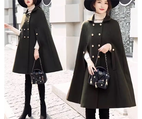 レディース コート ケープコート ミドル丈 襟付き ポロカラー 異国風 ボタン ベルベット ウール かわいい 大人可愛い シンプル カジュアル 上品 おしゃれ かっこいい レトロ こなれ感 個性的