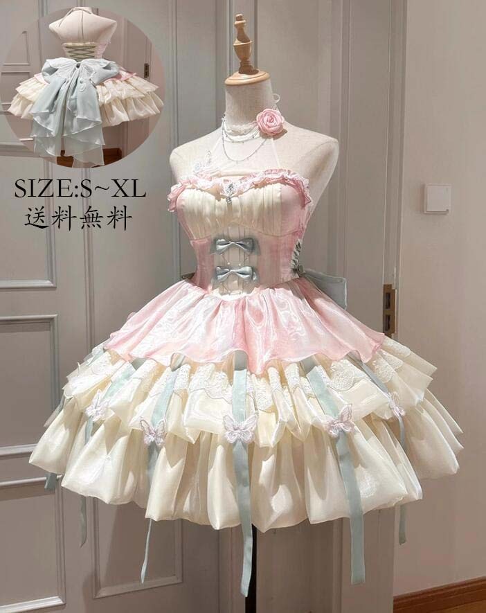 即納 切り替え風 ロリータ風 花嫁洋服 ワンピース コスチューム 衣装 Lolita ウエディングドレス 日系女子中高生 コスプレ 演出服 レディース 可愛い イベント衣装 ワンピ 学園祭 文化祭